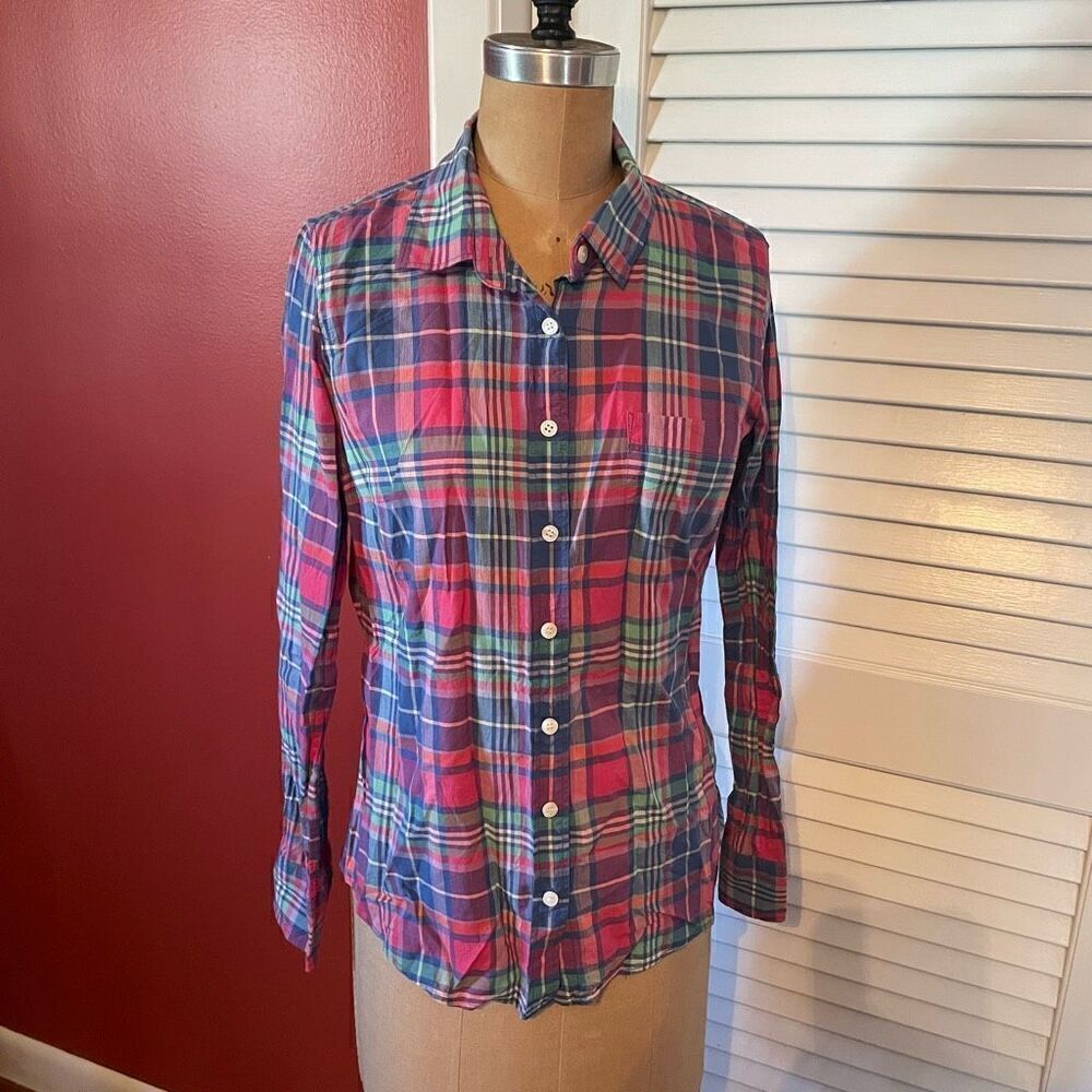 J CREW | the perfect shirt pink blue green button down XS